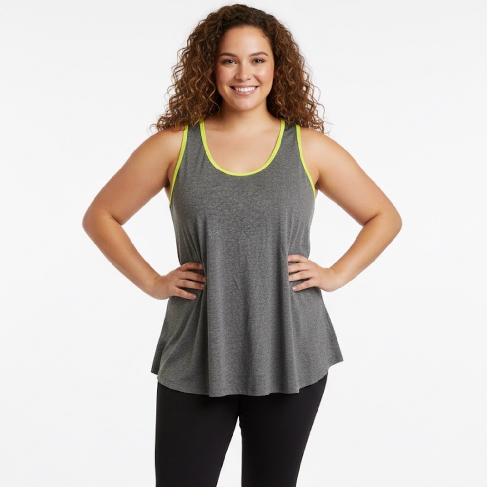 Old Navy Active Semi Fitted Athletic Workout Exercise Tank Grey Neon Size XXL